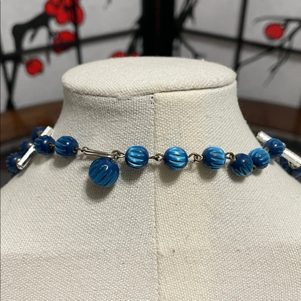 Blue & Green Triple Strand Beaded Necklace